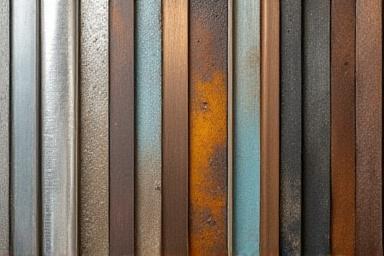 Muestras de diferentes metales con distintos acabados y pátinas.